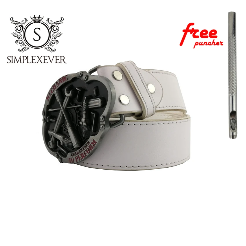 PU Belts with MECHANIC Metal Belt Buckle Men's Buckles Head Suitable for 4cm Wide Free Puncher |