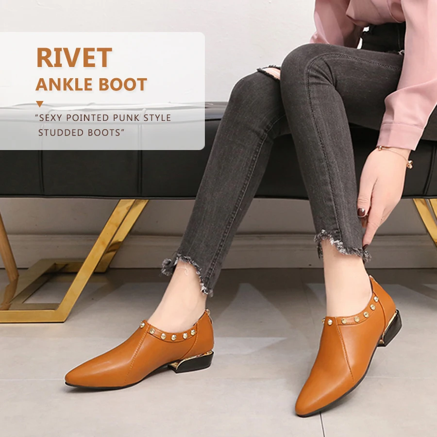 Maxmuxun/ботильоны в британском стиле женская обувь ботинки с заклепками панк острым