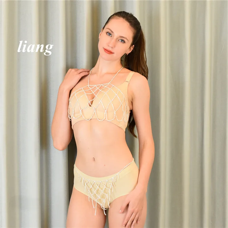

Sexy Rhinestone Fringed body chain Three-point thong bikini Bra chain Beach outfit Lumbar chain портупея портупея женская belly