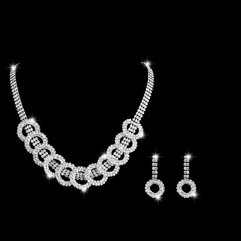 

GU152 модный роскошный свадебный набор цепочка Блестящий Кристалл Свадебный круглый ожерелье серьги комплект из 2 предметов