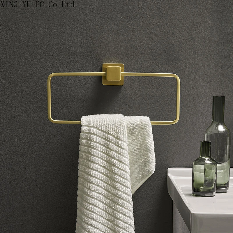 

Nordic Golden Towel Ring Bathroom Decoration Towel Rack Bathroom Shelf Copper Drawing Process Bathroom Decoration Accessories