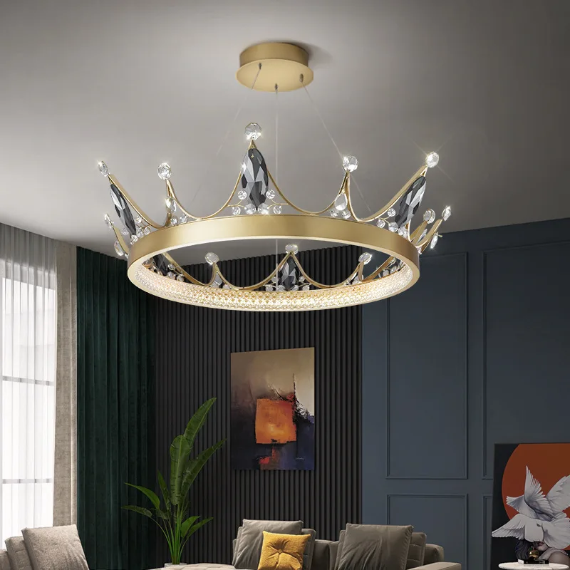 Современная Скандинавская светодиодная люстра Crown, Простой хрустальный светильник для гостиной, спальни