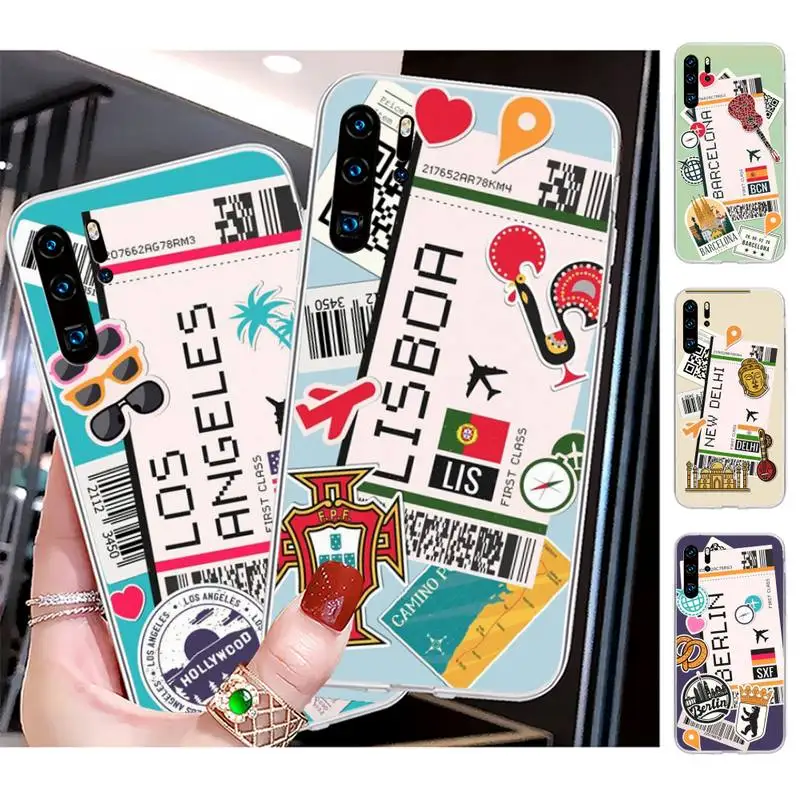 

Paris New York Traveltickets Phone Case For Huawei P20 P40 Lite P30 Pro P Smart 2019 Nova 3e 6 Se Silicone Transparent Cover
