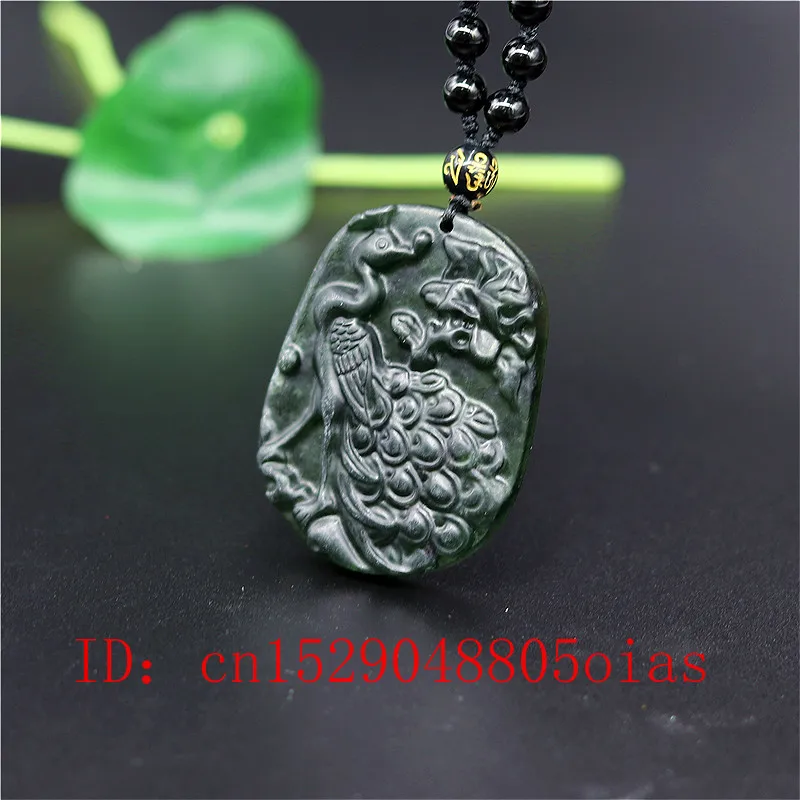 Натуральный черный зеленый китайский нефритовый павлин кулон бусы ожерелье Шарм