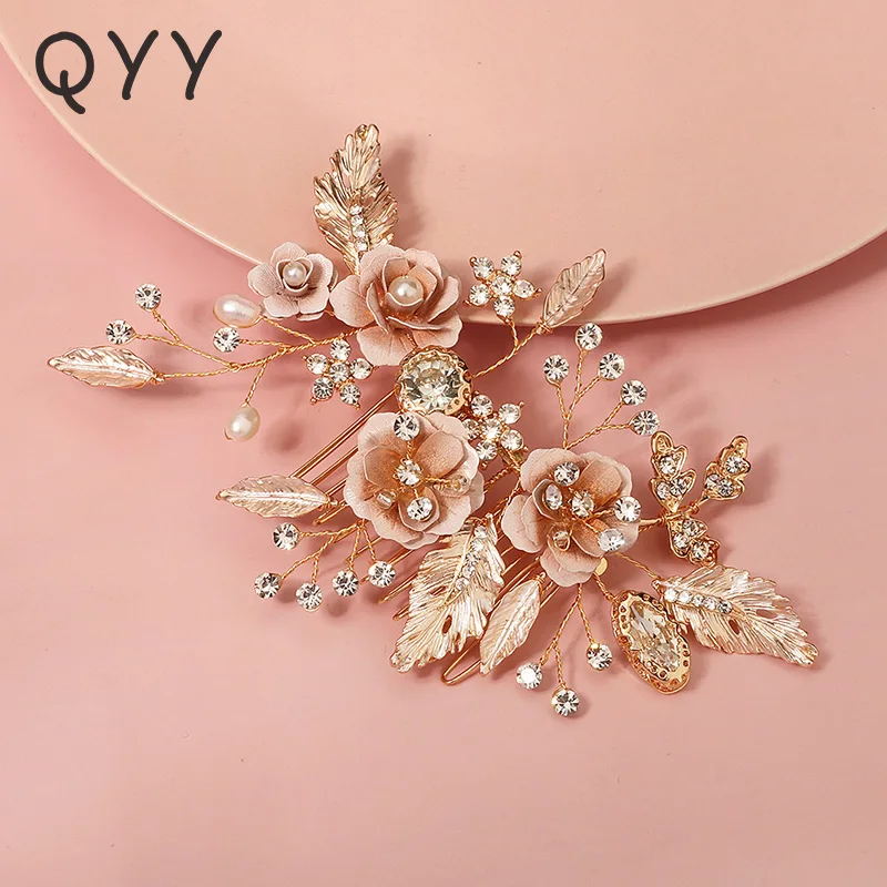 

QYY Fashion Metal Leaf Flower Hair Comb Clips for Women Accessories Bridal Wedding Hair Jewelry Bride Headpiece Party Gifts