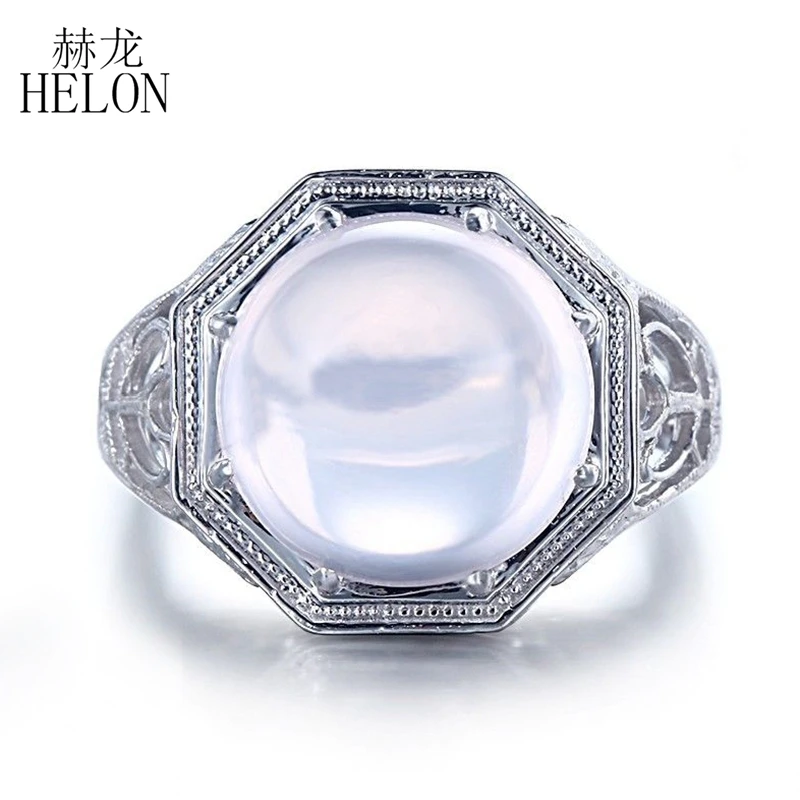 

HELON Sterling Silver 925 Flawless Round 12mm Genuine Pink Quartz Gemstone Ring Setting Women Engagement Wedding Vintage Ring