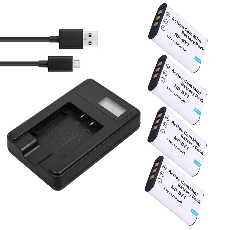4 аккумулятора NP BY1 NPBY1 аккумулятор + зарядное устройство USB для ЖК экрана Sony AZ1 AZ1V