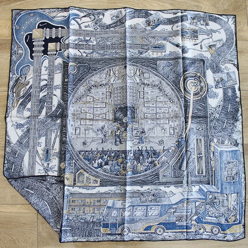 

Шарф из 100% натурального шелка с двусторонней печатью, шейный платок, женский роскошный большой квадратный шелковый платок, модный шарф с рок-группой