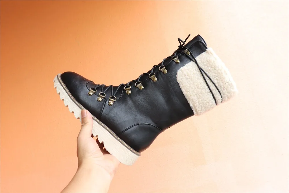 New Warm Winter Boots Women Fashion Lace-Up PU Leather Women Boots Non-slip Comfort Plush Warm Waterproof Snow Boots g678