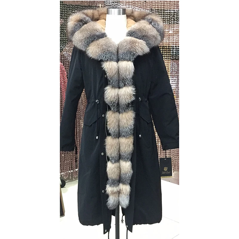 Женские зимние длинные парки куртка лиса енот меховой воротник съемный мех