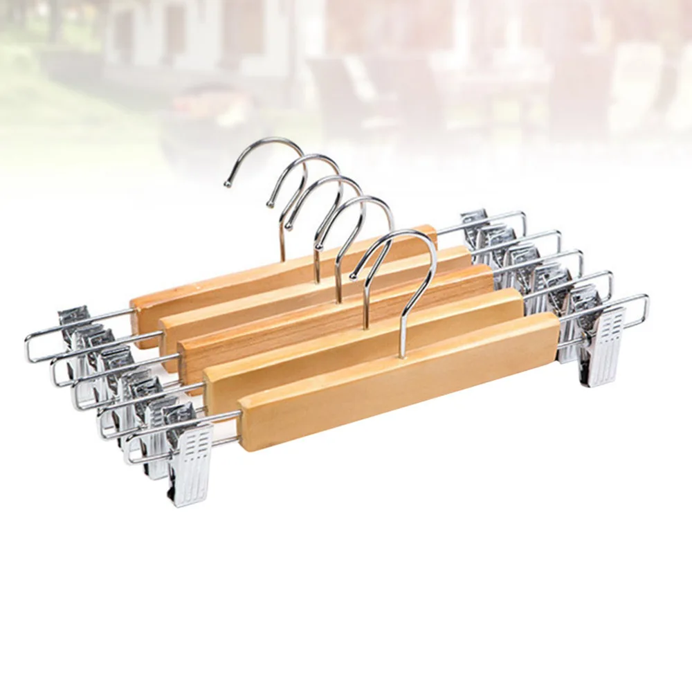 

5pcs Burlywood Clothing Hanger with Trouser Clamp Domestic Coat Hanger with Stainless Steel Clip