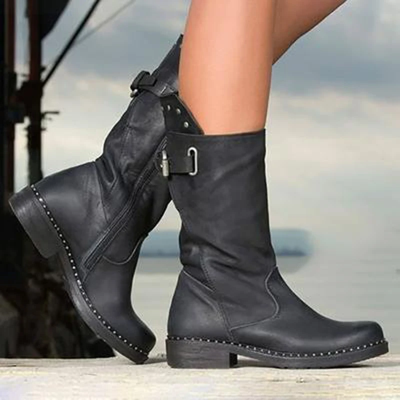 PUIMENTIUA/модные женские ботинки до середины икры; botas zapatos mujer; зимняя обувь из искусственной кожи; большие размеры 35-43