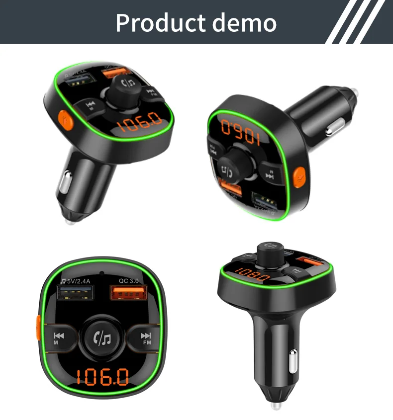 Bluetooth fm-передатчик QC3.0 автомобильное зарядное устройство 7 цветов Bluetooth беспроводной радио автомобильный адаптер Handsfree с TF картой/U диском