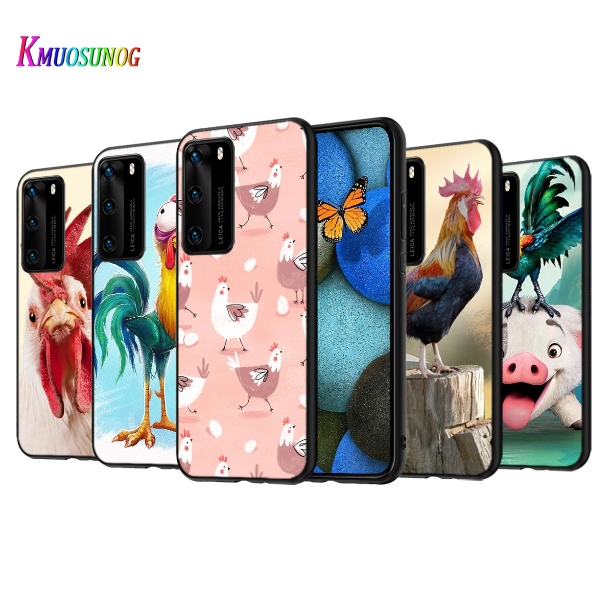 

Cock Rooster Chicken Silicone Cover For Huawei P50 P40 P30 P20 Pro P10 P9 F8 Lite E Plus 2016 5G Black TPU Phone Case