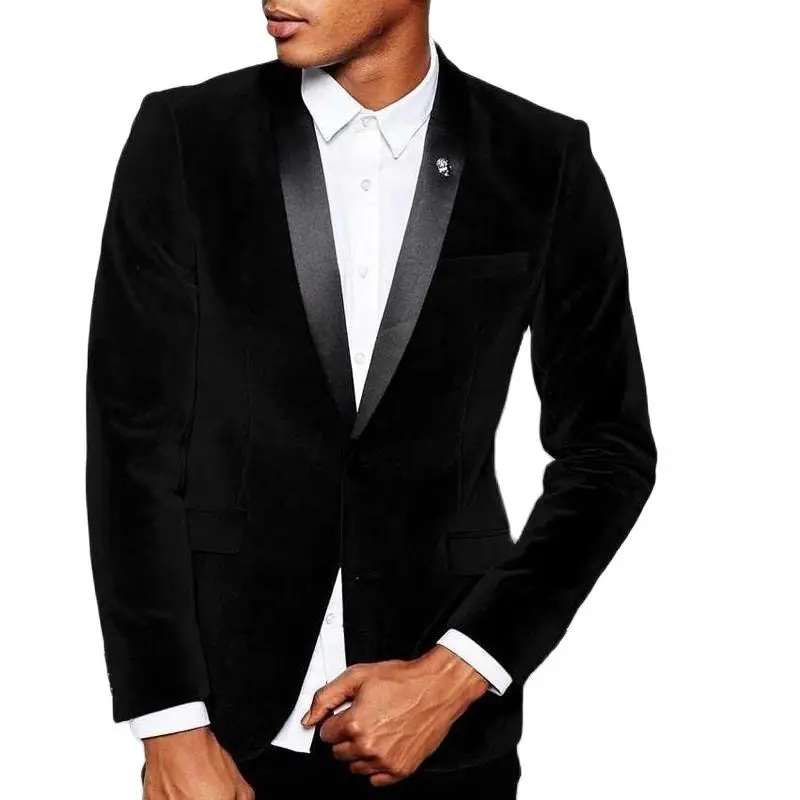 

Новый черный бархатный мужской костюм с лацканами и двумя пуговицами, облегающие смокинги по индивидуальному заказу для свадьбы, делового ...