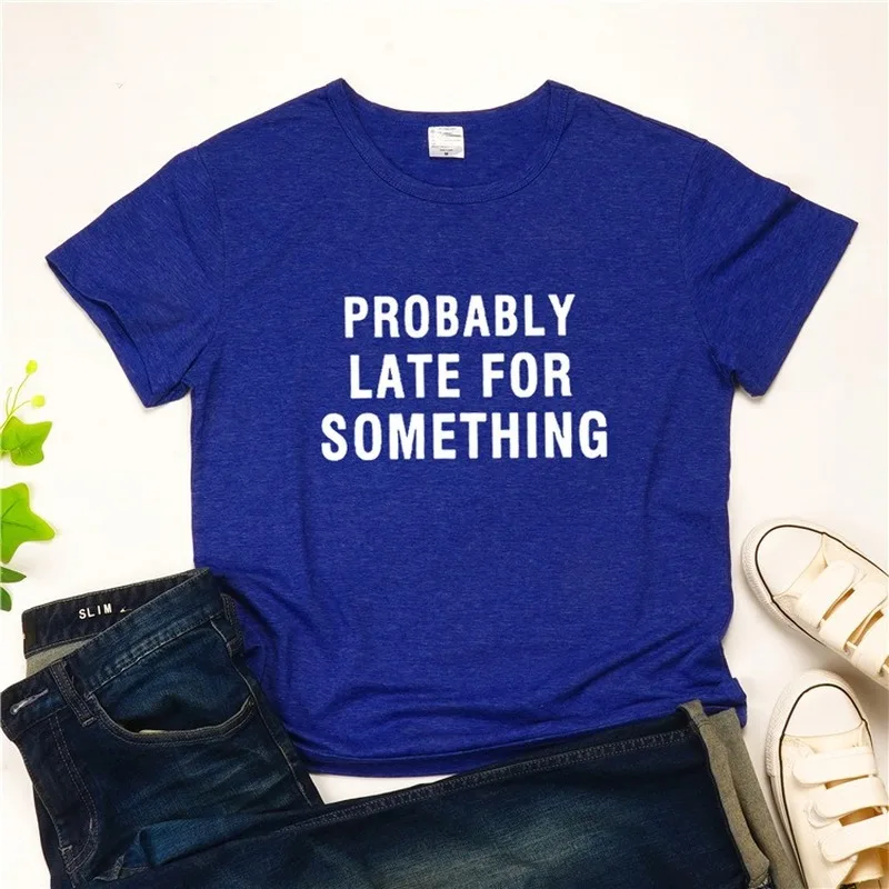 

Опаздываю что-то буквенный принт женский футболка с коротким рукавом и круглым вырезом, Свободная Женская футболка женская футболка Топы, о...