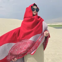 150130cm new pashmina shawl for women 2021 autumn winter high quality red geometric shawl thick warm scarf street poncho