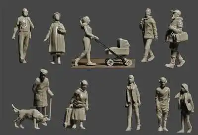 1:72 Scale Die-cast Resin Graphic Character Model Scene Layout 10 Miniature Characters Including Stroller (unpainted)