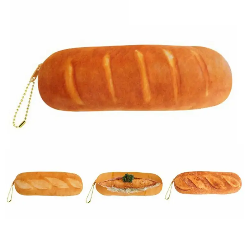 

Cartoon French Bread Pencil Box Large Capacity Pen Bag Student Stationery School Lock Makeup Tool Storage
