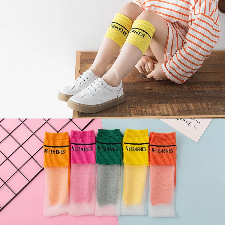 

Новинка 2021, прозрачные летние носки в японском стиле для девочек, модные детские шелковые чулки до колен без примесей