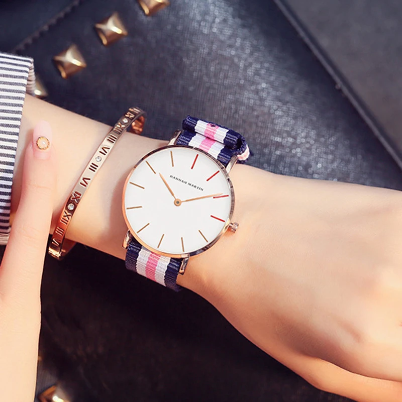 HANNAH Martin унисекс часы минималистичные женские тонкий кожаный ремешок/нейлоновый