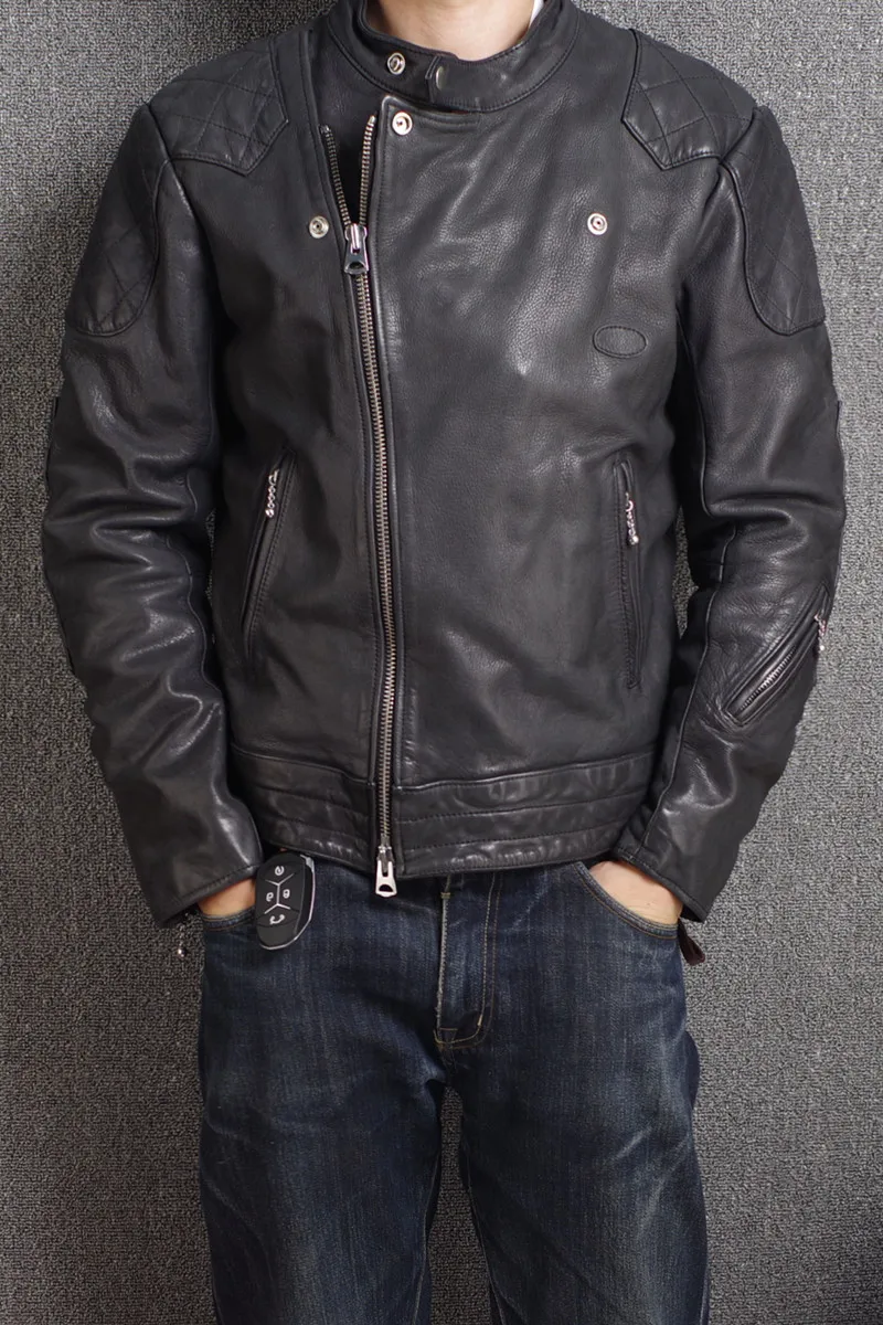 

japanese 2021 Men's style water finish cow leather jacket washed vintage motorcycle jacket cotton liner moto biker jacket male