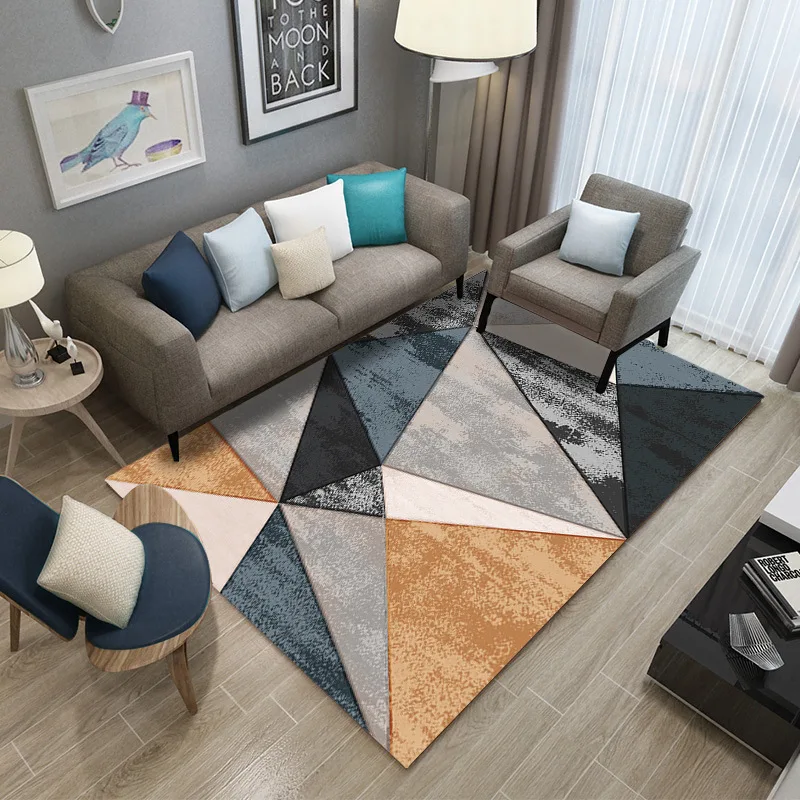 

Nordic Light Luxury Geometric Carpet Bedroom Living Room Decoration Rug Bathroom Anti-slip Carpets Modern Rectangle Large Rugs
