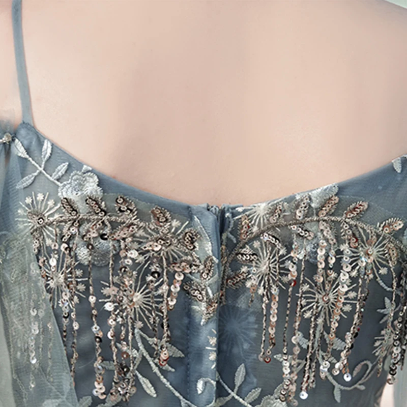 

Evening Dress Luxurious Sequins A-Line New Boat Neck Embroidery Ruffles Short Sleeves Floor-Length Woman Formal Party Gowns A758