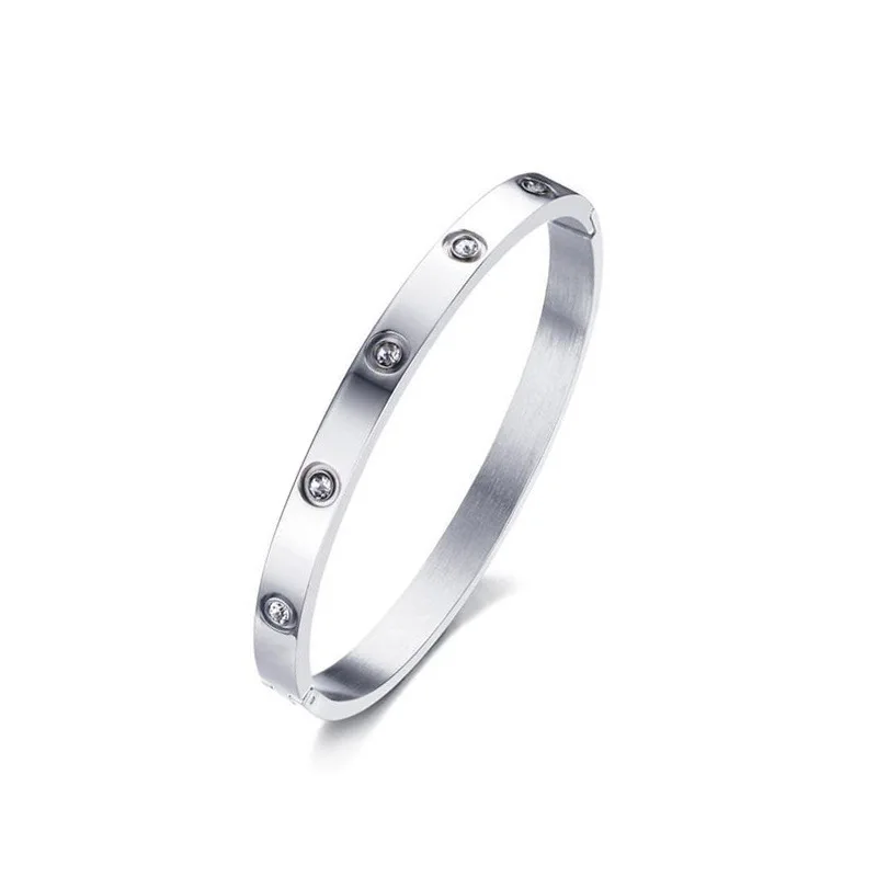 

Cross-Border Sold Jewelry Full Diamond Stainless Steel Bracelet Three-Color Ten Diamond Titanium Steel charm couple Bracelet
