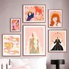 Красочные абстрактные Девушки Солнце Луна формы стены Искусство Холст Живопись скандинавские плакаты и принты стены картины для гостиной Декор