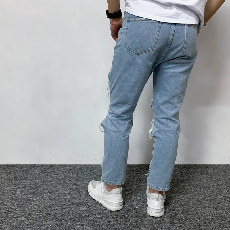 Джинсовые брюки, мужские с дырками, светло-голубые, сломанные, с кисточками для ночного клуба, хип-хоп, прямые, свободные старые брюки, корейс... от AliExpress RU&CIS NEW