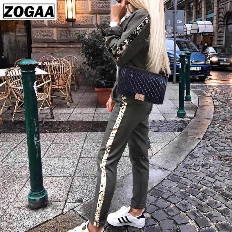 

Women Sets Fall Outfit 2021 Casual Tracksuit Women 2 Piece Set Top And Pants Sequined Patchwork Zipper Outwear Sexy Sweat Suit