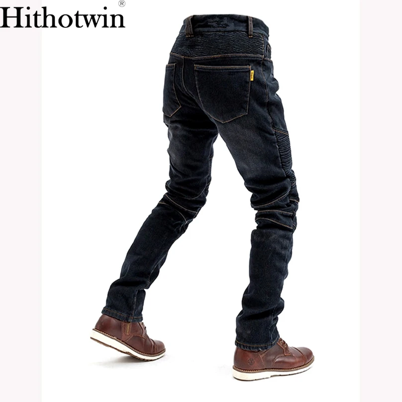 Мужские мотоциклетные стильные флисовые теплые зимние джинсы для верховой езды