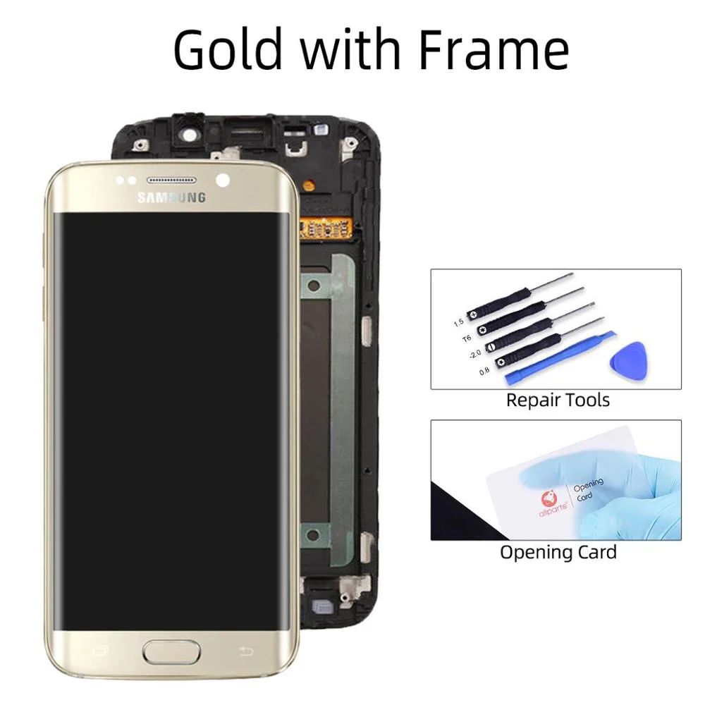 5.1'' тачскрин дисплей экран для SAMSUNG S6 Edge сенсорный дисплей LCD с тачскрином в рамке замена запчасти S6EDGE G925 G925F белый золотой синий зеленый - Цвет: Gold with Frame