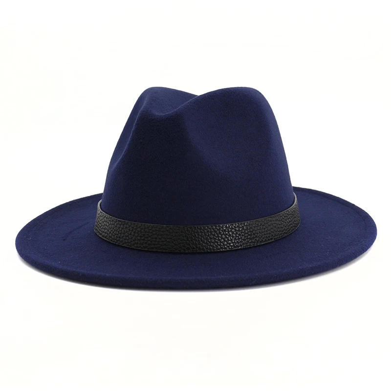 Navy Fedora FS джазовая шляпа для взрослых мужчин винтажные шерстяные фетровые шляпы Женская Мужская Гангстерская шляпа Панама Стиль с широкими полями Chapeau Sombrero Mujer - Цвет: Navy Fedora