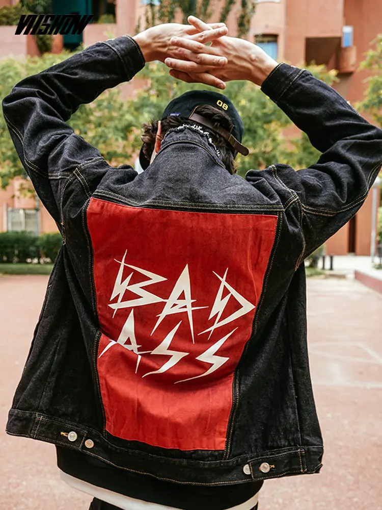 VIISHOW уличная Мужская куртка с принтом Брендовые джинсовые куртки мужские Veste Homme