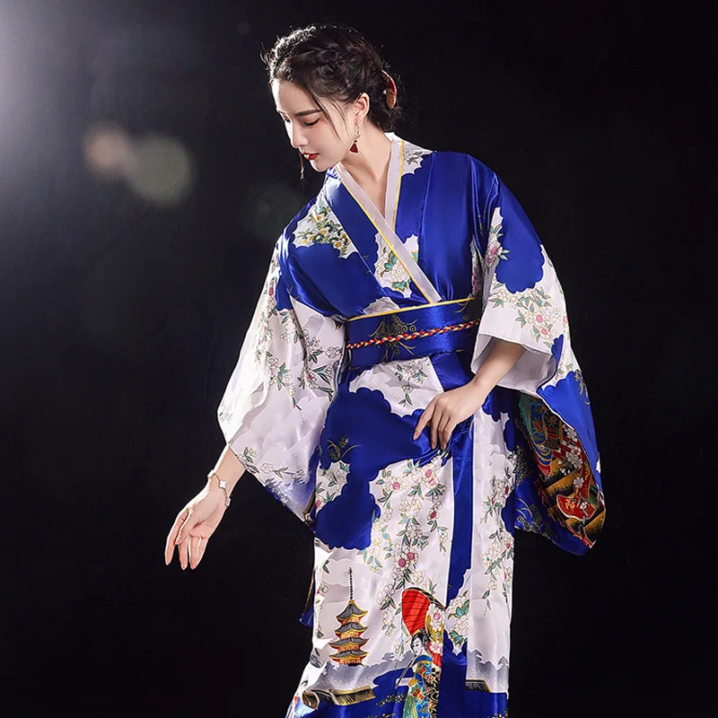

New style Japanese kimono pajamas ladies satin plus size pajamas bathrobe