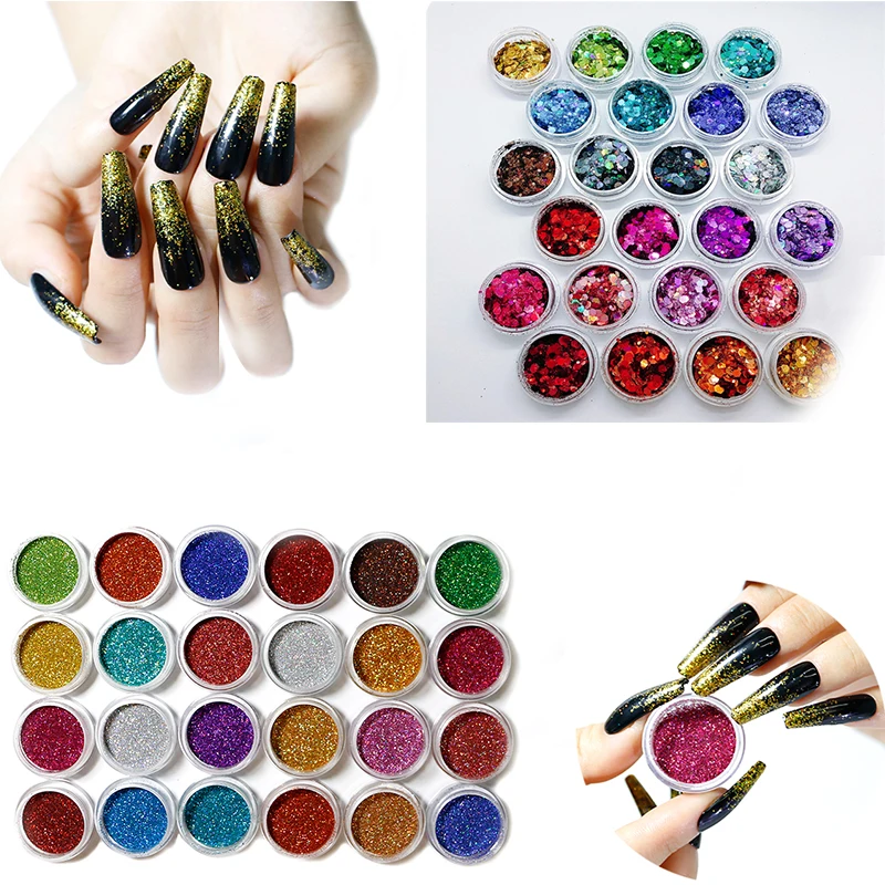 

24box Glitter Flakes Irregular Sequins For Nails Art Powder Shinny Paillette Nail Art Decoration Manicure Accessories Sequins