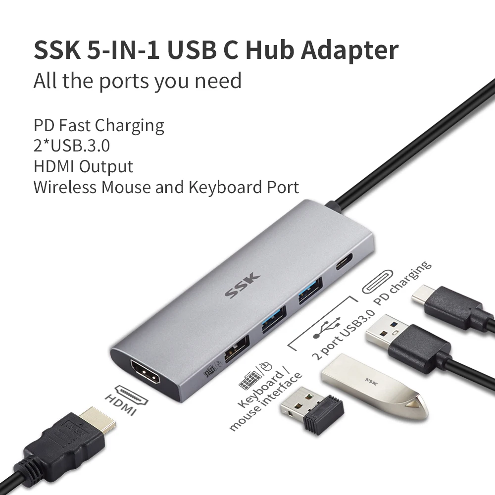 SSK Тип C концентратор usb хаб с разъемами типа и USB 3 0 клавиатура Мышь Интерфейс PD для