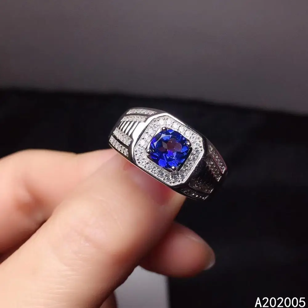 

KJJEAXCMY Fine Jewelry 925 Sterling Silver Inlaid Natural Blue Topaz New Men Adjustable Ring Luxury Support Test