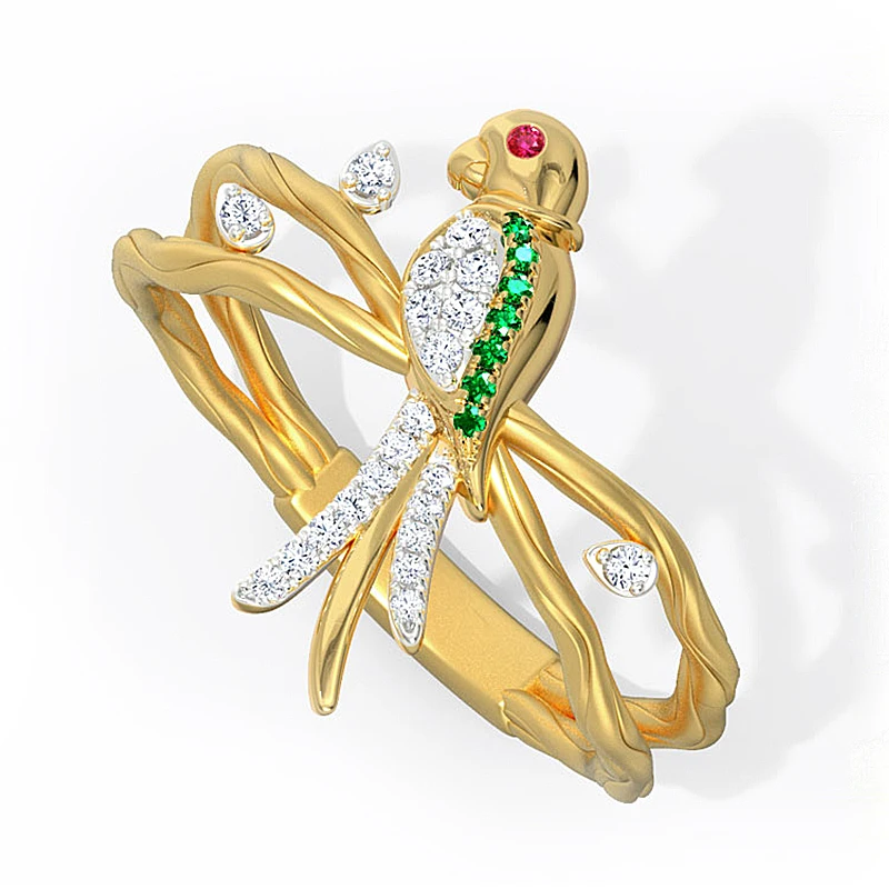 Fashion Rings Creative Bird Sparrow Cubic Zirconia Cross Hollow Animal Party for Women Gold Color Female Jewelry A4M481 | Украшения и
