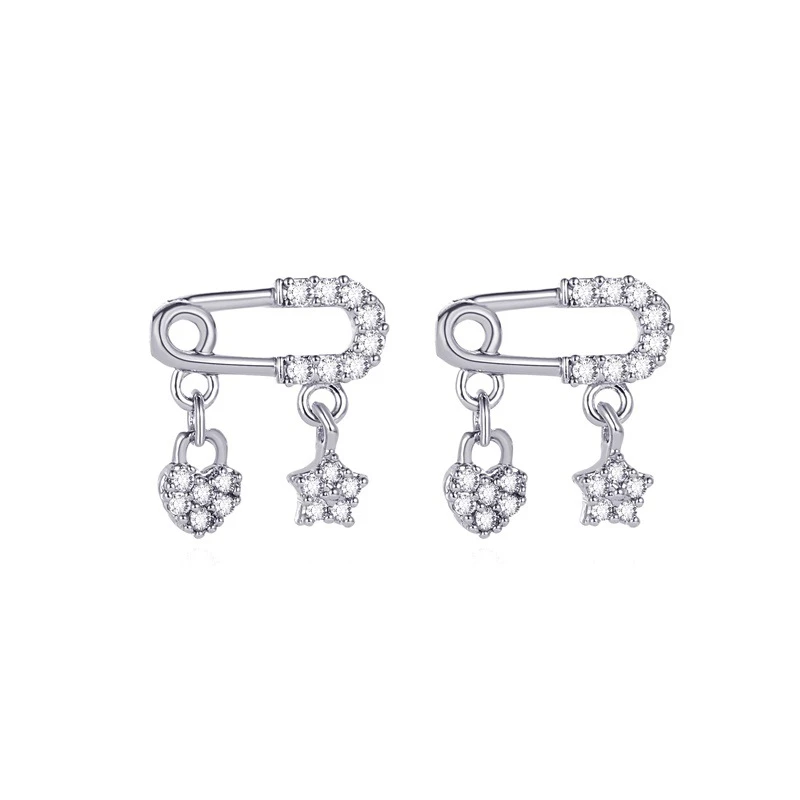 

Sweet Copper Inlaid Zircon Pin Earrings Small Love Five-pointed Star Pendant Eardrop Charm Jewelry Gift