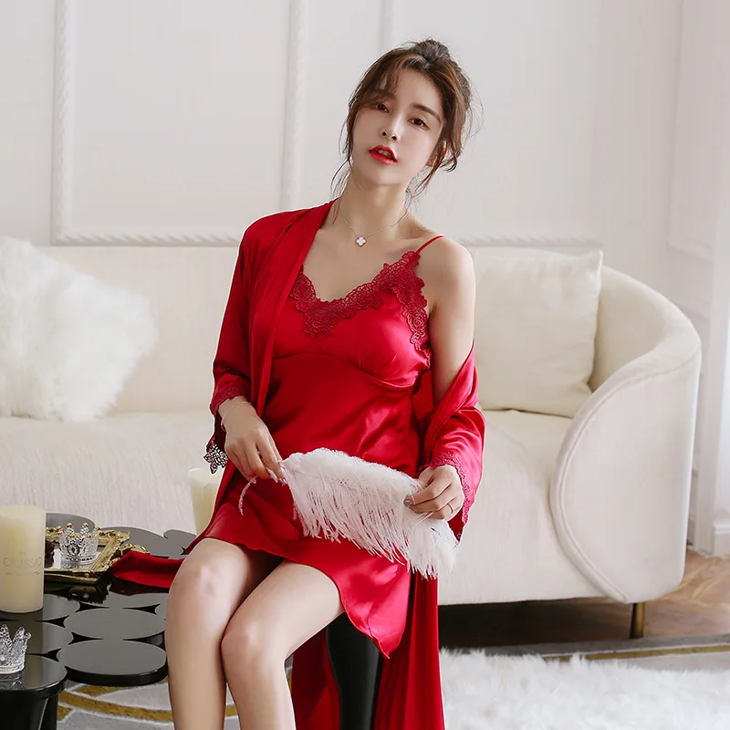 Комплект одежды для сна Azata Женский пикантная шелковая атласная кружевная ночная