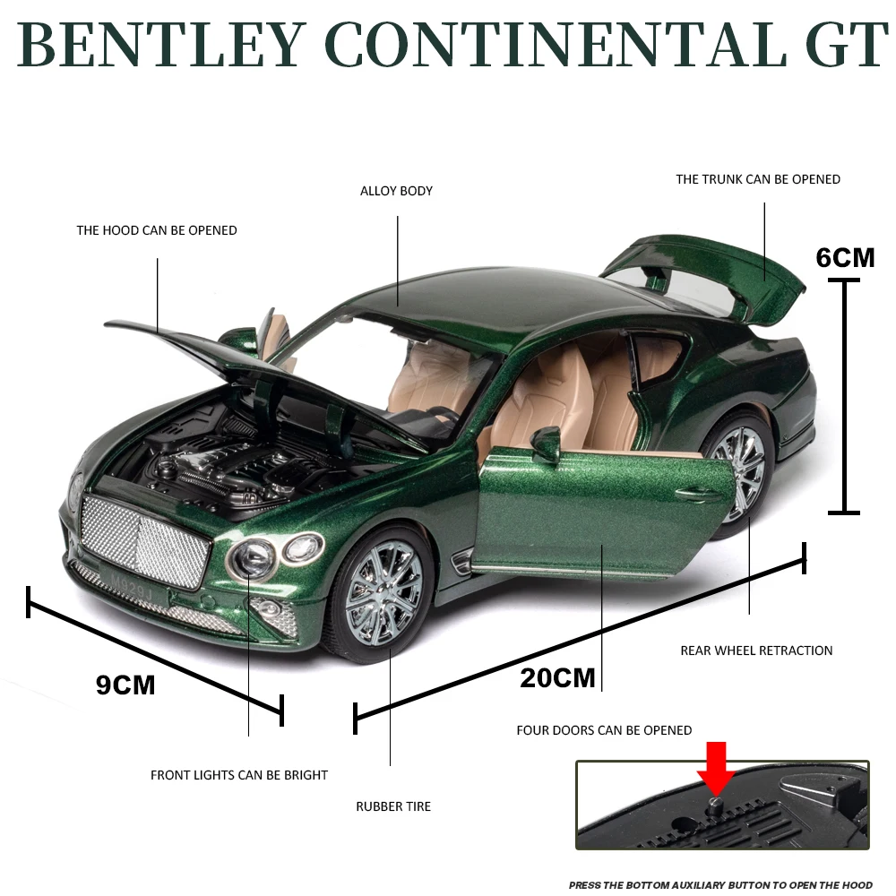 1/24 Continental GT Diecast Alloy Car Model With Light Metal Paint Decoration For Boy Kid Gift Toy 4 Doors Opened | Игрушки и хобби