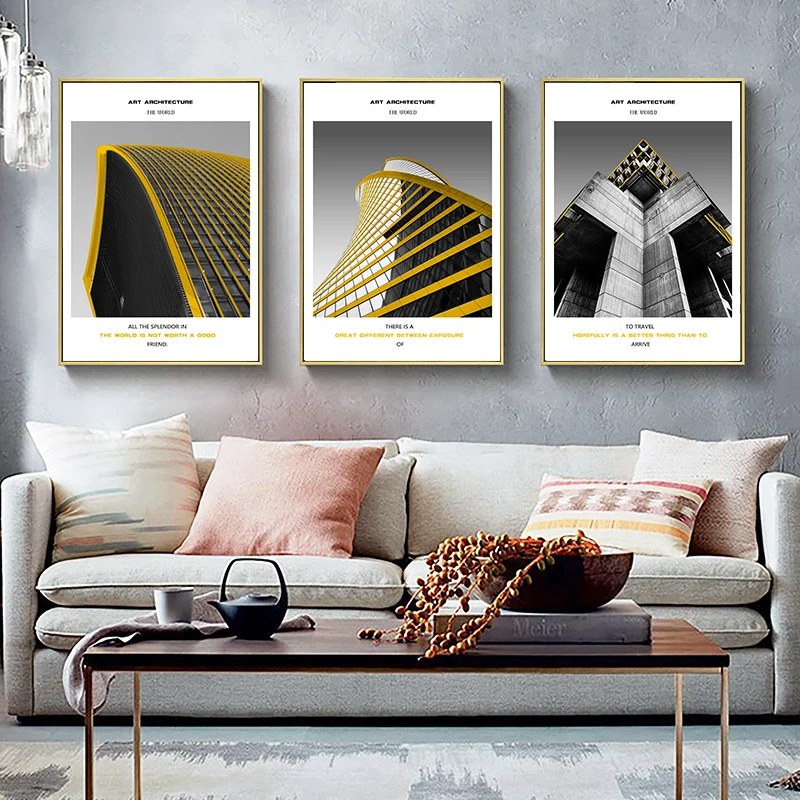 Картина на холсте с желтым пейзажем в скандинавском стиле настенная живопись