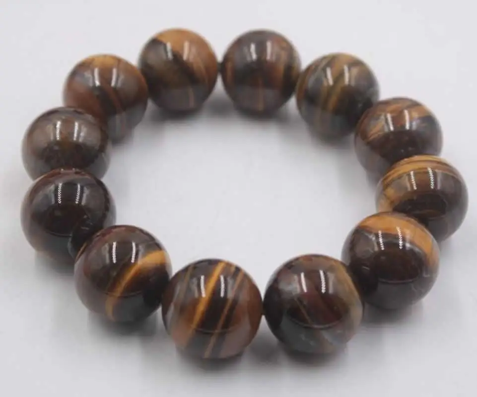 

Natural Tiger'eye Stone Beads Bracelet Smooth 18mm Round Buddha Beads Men's Bracelet