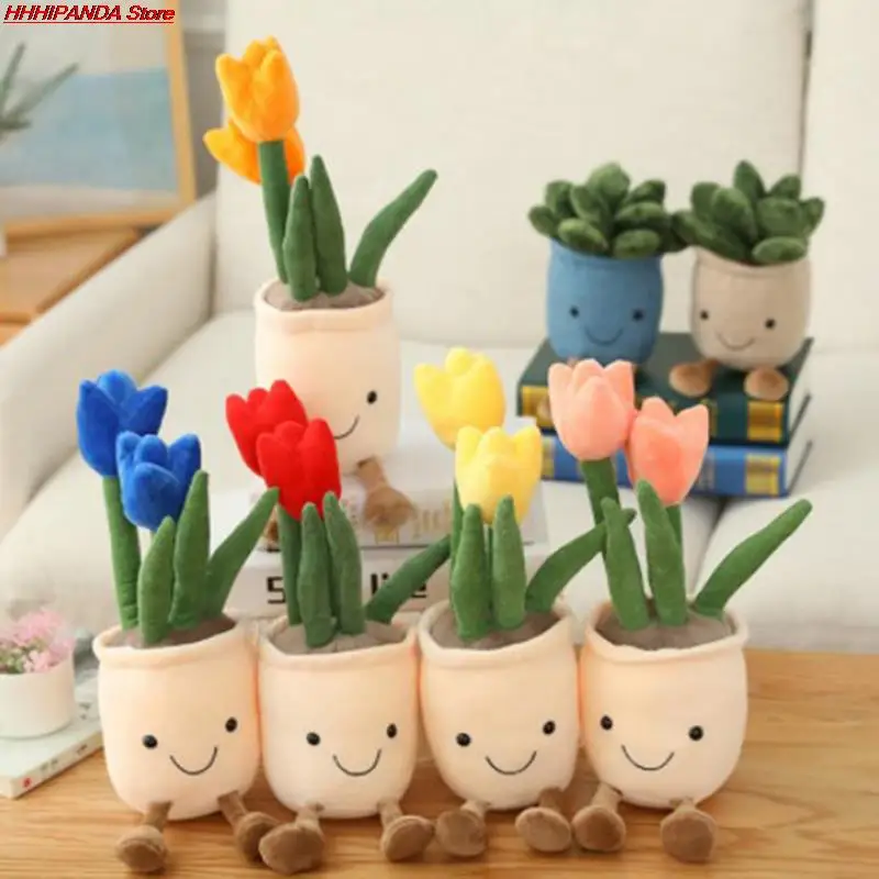 

Lifelike Tulip Succulent Plants Plush Stuffed Decor Toys Soft Bookshelf Decor Doll Creative Potted Flowers Pillow for Girls Gift