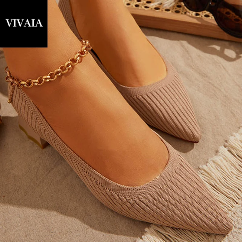 

Pointed High-heeled Shoes 2021 VIVAIA Summer New Lazy Shoe Simple Versatile Boat Shoes Knitting Comfortable Wedge Heel Shoes