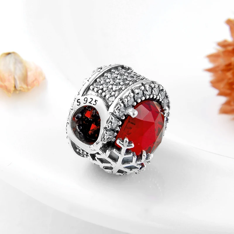 Женский браслет Pandora красный из стерлингового серебра 925 пробы со снежинками и