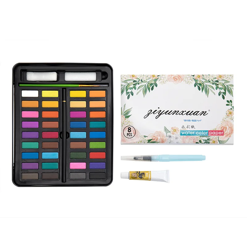 

36 Colors Portable Professional Watercolors Paints Set Travel Solid Pigment for Painting Drawing with Free Water Brushes